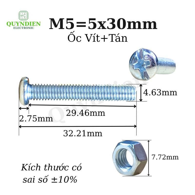 Ốc vít kèm tán M5x30mm túi 100 con
