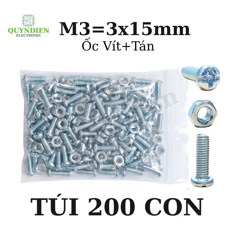 Ốc Vít Tán M3x15mm - Túi 100 Con