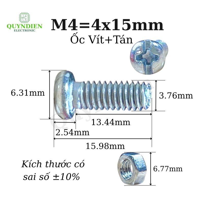 Ốc Vít M4x15mm Có Kèm Tán
