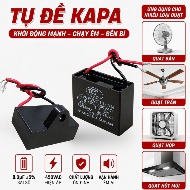 Tụ Đề Kapa Vuông Tinh Chi 6uF 450VAC