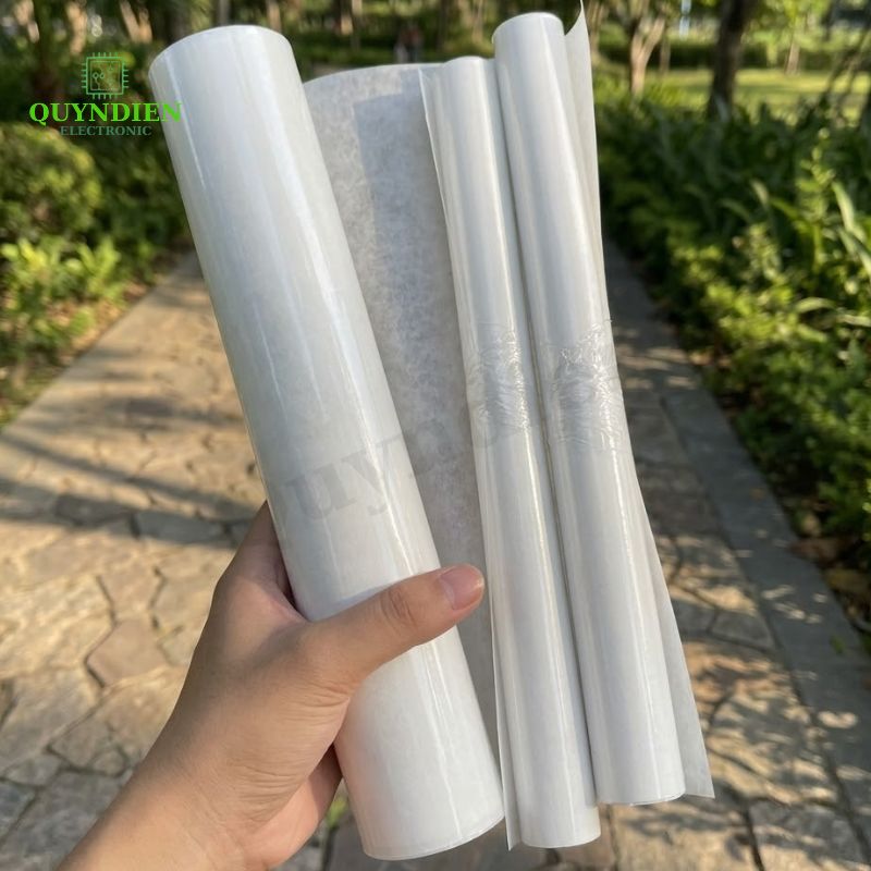 Giấy Phim Cách Điện Trắng 1 Mặt Bóng 1 Mặt Xù Dày 0.25mm