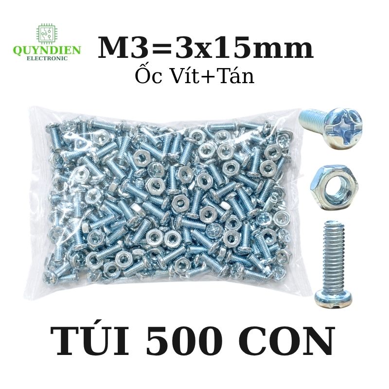 Ốc Vít Tán M3x15mm - Túi 100 Con