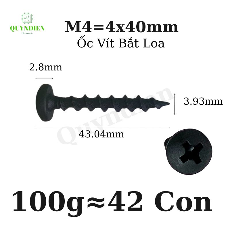 Ốc Vít Nhọn M4x40 Bắt Thùng Loa Ren Thưa Taiwan dài 40mm-Túi 100g