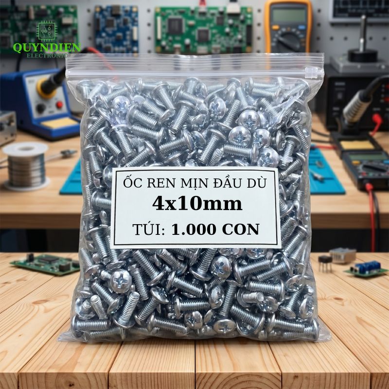 Ốc Vít Đầu Dù Ren Mịn M4=4x10mm Màu Trắng