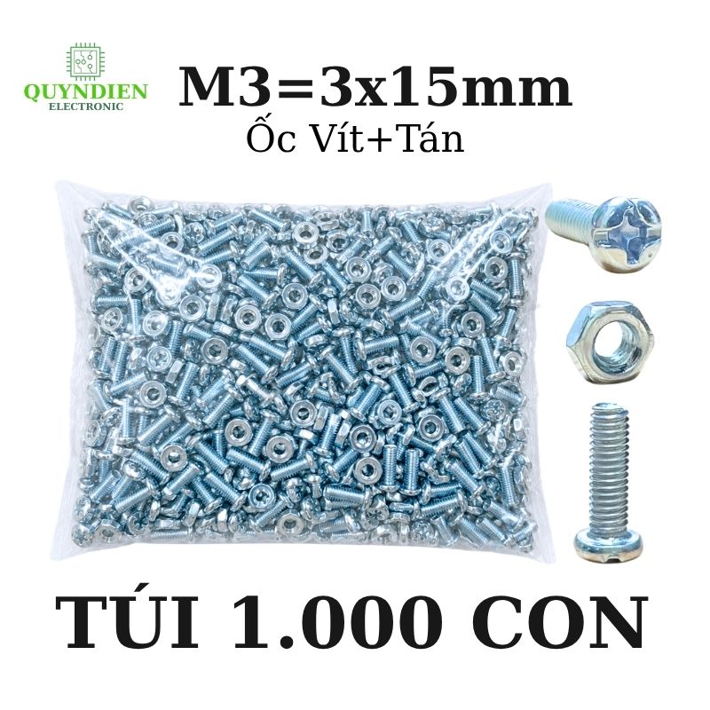 Ốc Vít Tán M3x15mm - Túi 100 Con