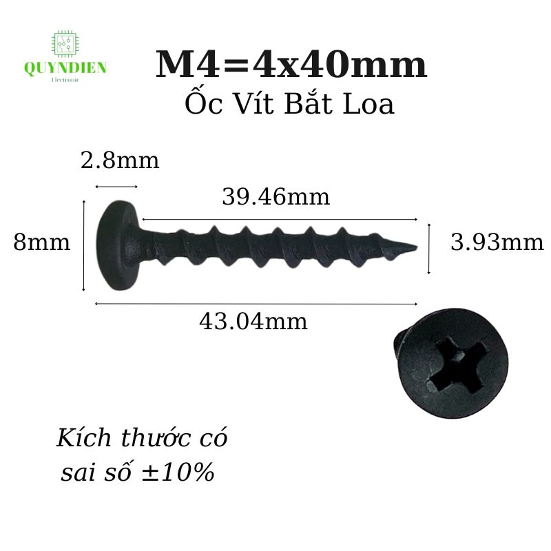 Ốc Vít Nhọn M4x40 Bắt Thùng Loa Ren Thưa Taiwan dài 40mm-Túi 1Kg