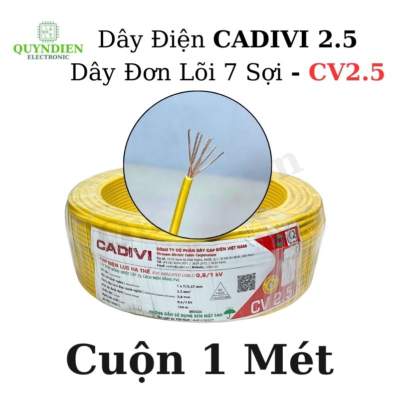 Dây Điện Cadivi 2.5 – Dây Đơn Lõi 7 Sợi CV2.5 – Dây Cáp Điện, Dây Tiếp Địa, Dây Chống Sét (CUỘN 1 MÉT)
