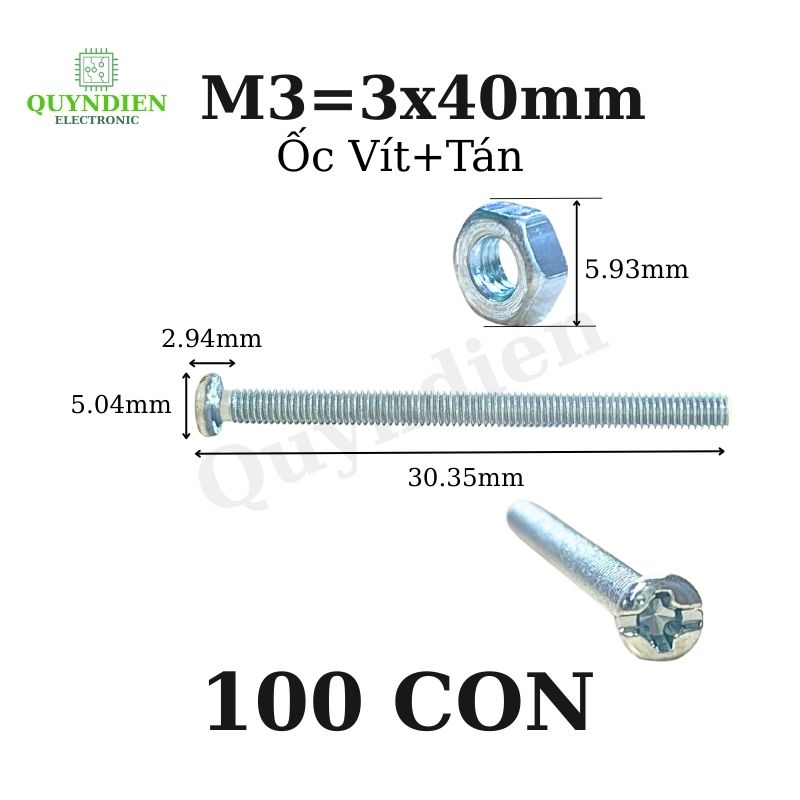 Ốc vít tán M3 3ly dài 4cm ( túi 200g ) 90 con