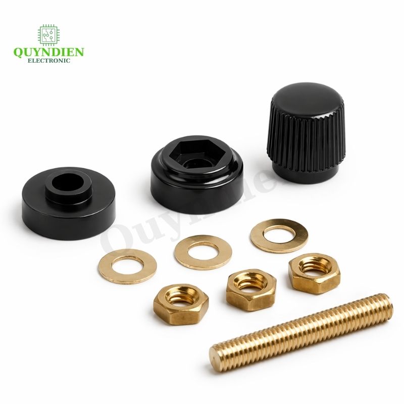 Cặp Jack loa JS333 M6 Cọc Đồng NẮP NHỰA Đỏ Đen trục 6mm