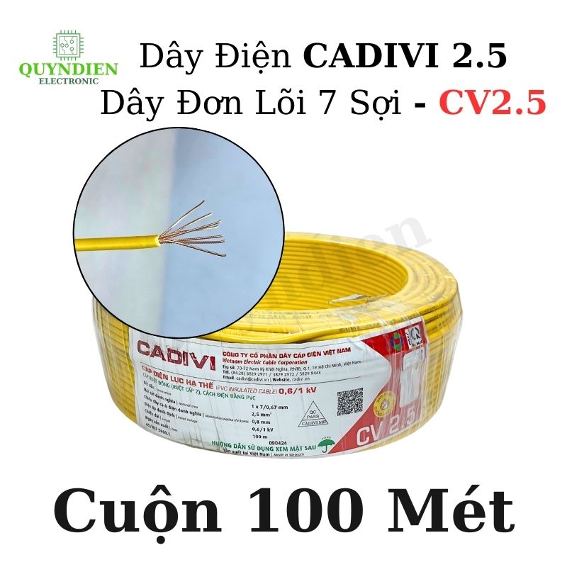 Dây Điện Cadivi 2.5 – Dây Đơn Lõi 7 Sợi CV2.5 – Dây Cáp Điện, Dây Tiếp Địa, Dây Chống Sét (CUỘN 100 MÉT)