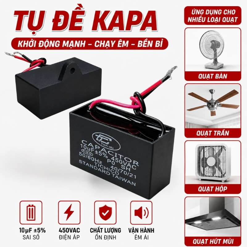 Tụ Đề Kapa Vuông Tinh Chi 10uF 450VAC