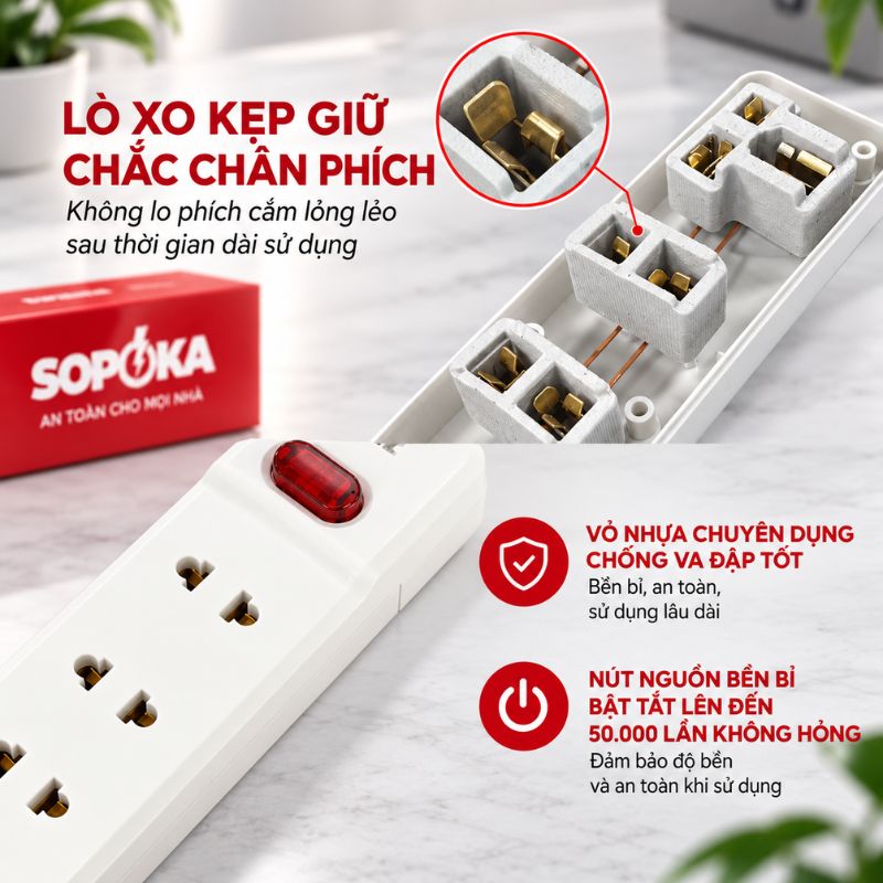 Ổ cắm 10 Cửa Chéo Con tắc 2200W