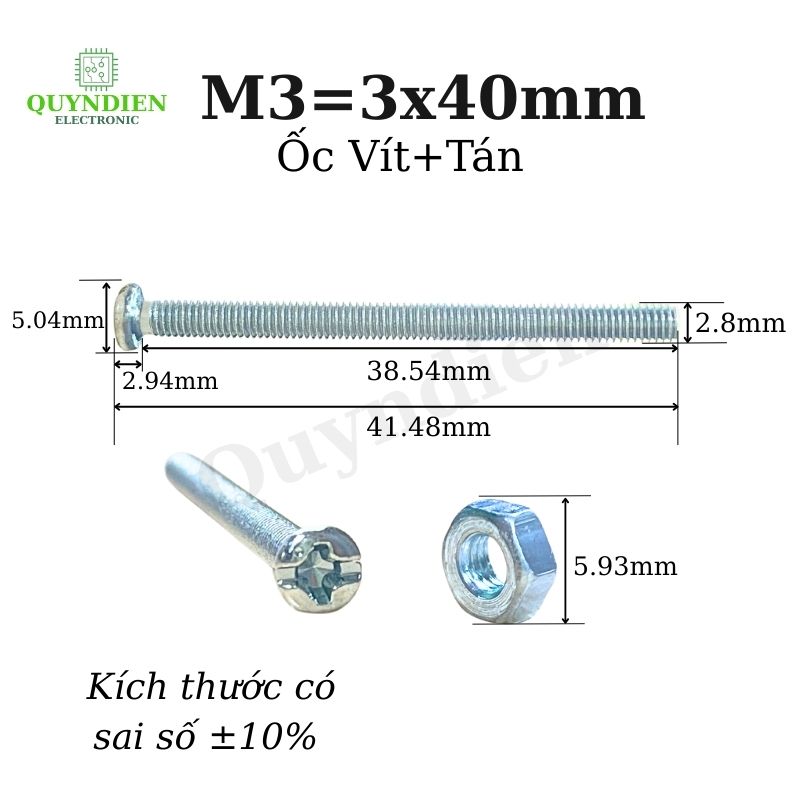 Ốc vít tán M3 3ly dài 4cm ( túi 200g ) 90 con