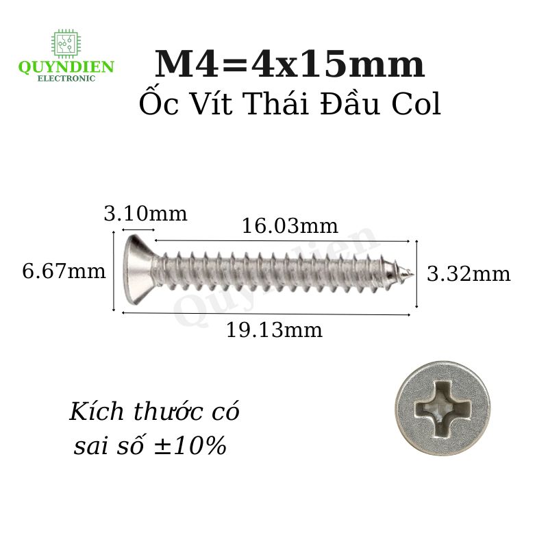 Ốc Vít Thái Ren Xoắn Đầu Col M4x15mm