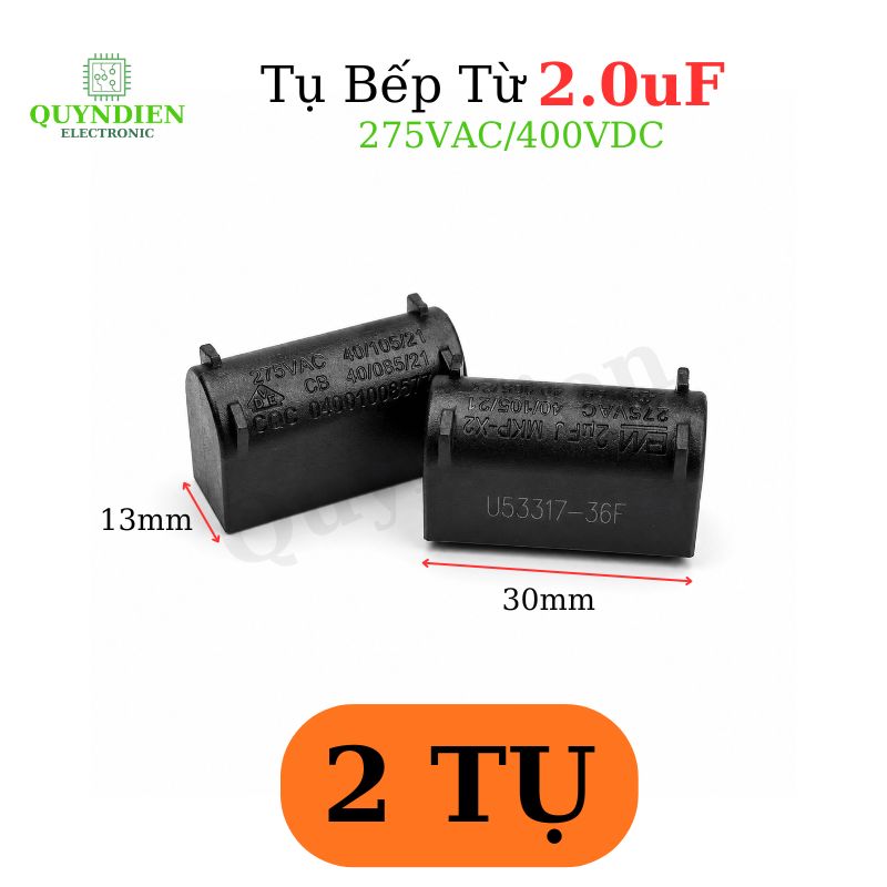 Tụ Bếp Từ 2uF 275VAC/400VDC Màu Đen Đứng