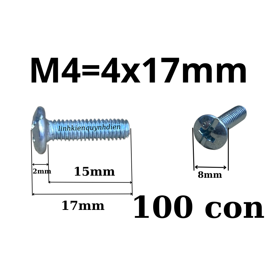 Ốc vít M4 dài 17mm dài 22mm đầu dù ren mịn Túi 100 con