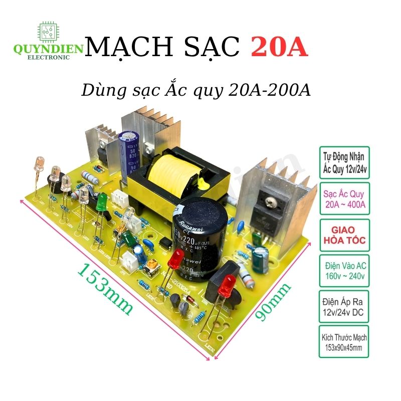 Mạch Sạc Acquy 20A tự động 3 giai đoạn 12V/24V (ắc quy 20A~400A)