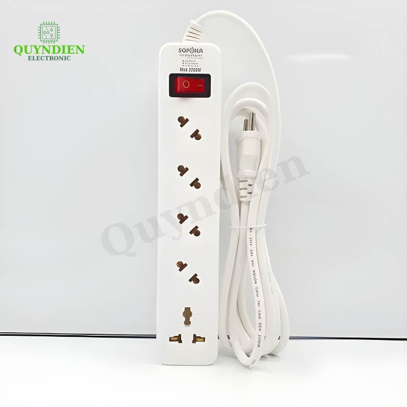 Ổ Cắm Lõi sứ chống cháy 5 Cửa Chéo con tắc 2200W  - VAT - Ổ cắm chéo 5 cửa 2200W 5A2-5