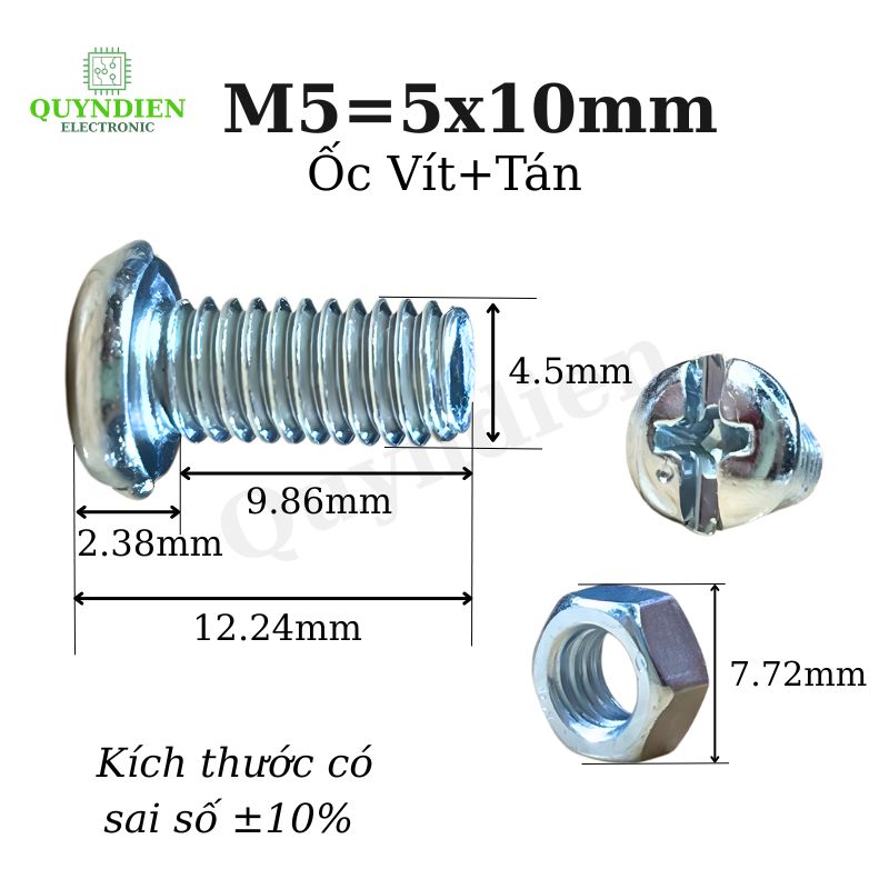 Ốc vít kèm tán M5x10mm túi 100 con