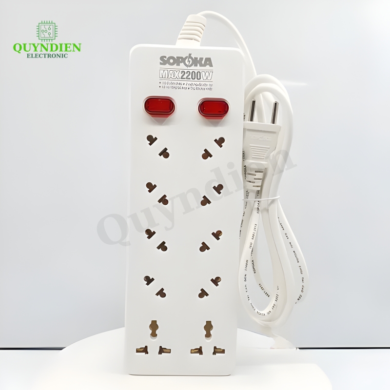 Ổ Cắm Chéo 10 Cửa 2200W 10A4 2 Nút Nguồn Siêu Bền Chống Cháy Chịu Nhiệt