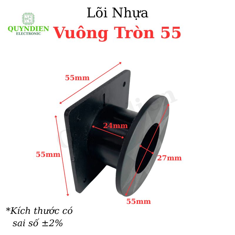 Lõi Nhựa Vuông Tròn 55 Quấn Cuộn Cảm Phân Tần Loa - Màu Đen