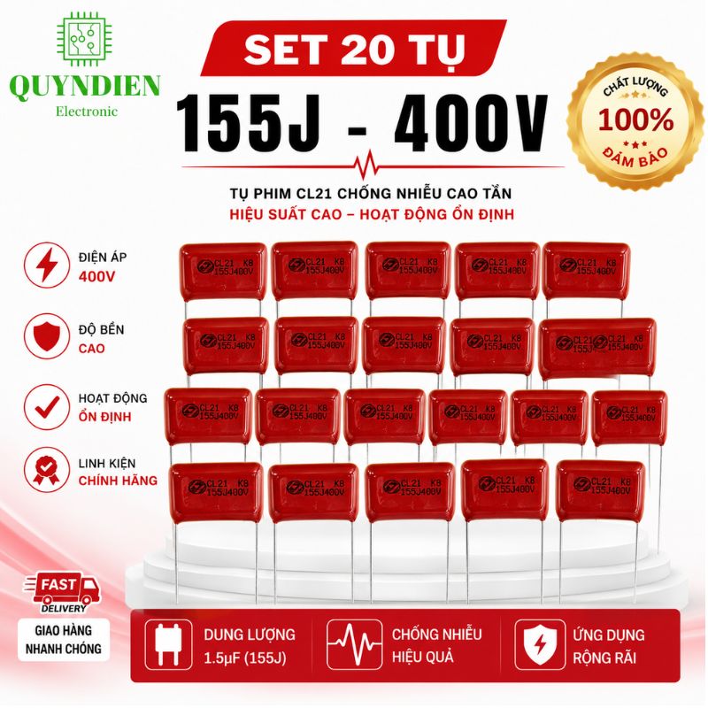 Tụ Kẹo Nâu Đỏ CL21 155J 400V