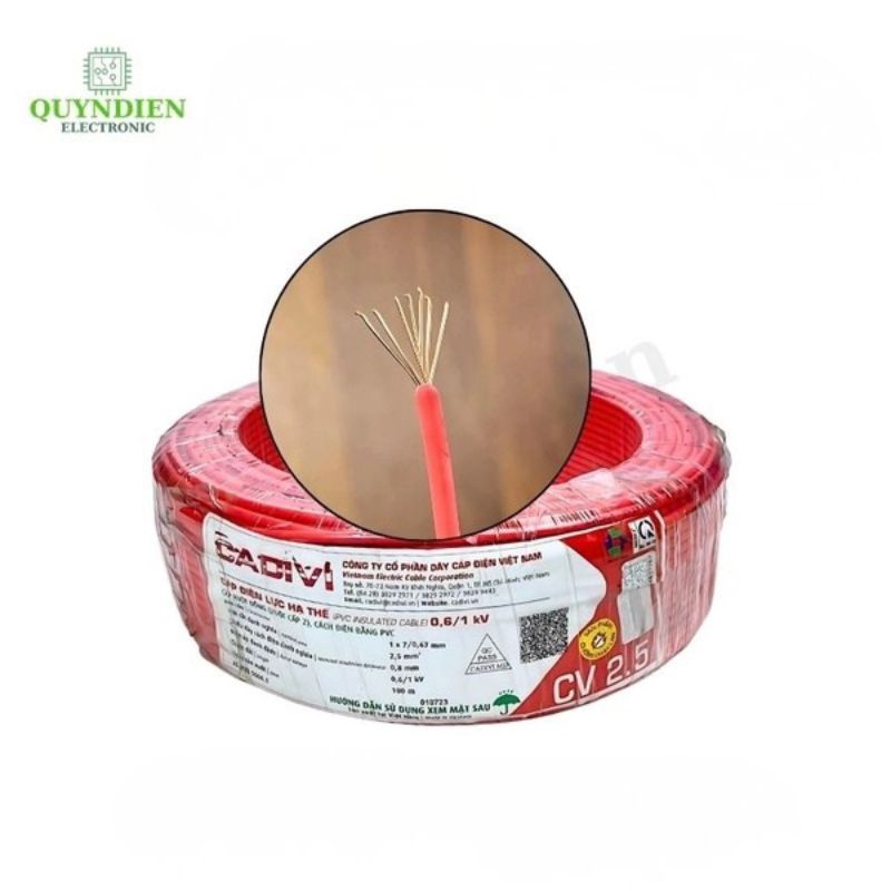 Dây Điện Cadivi Dây Đơn Lõi 7 Sợi CV2.5 - Cuộn 1 Mét