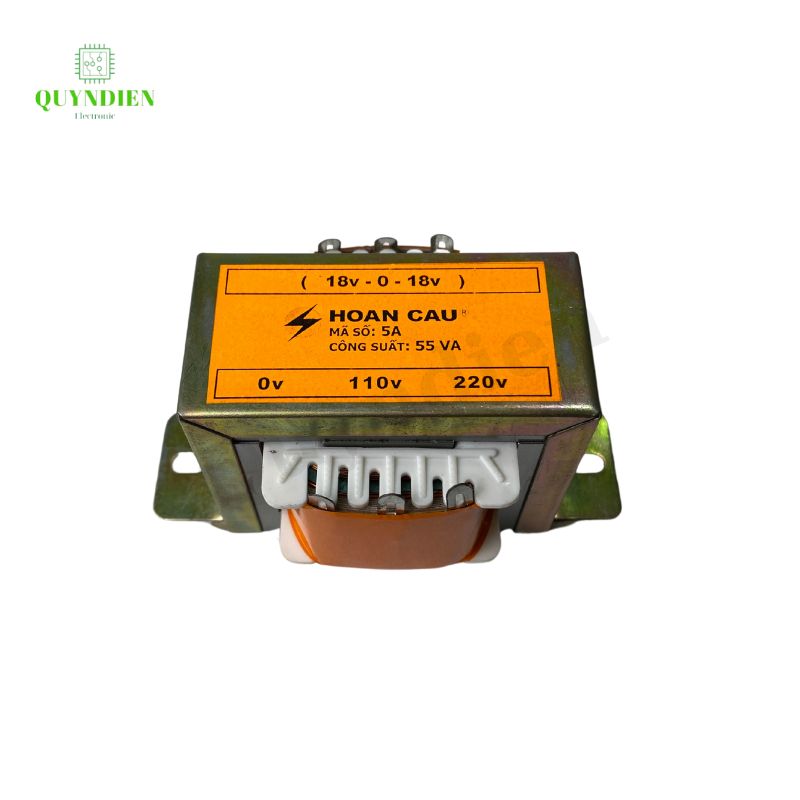 Biến áp 18V 5A dây đồng siêu bền (Hoàn Cầu) - Dây ra (18V-0V-18V)