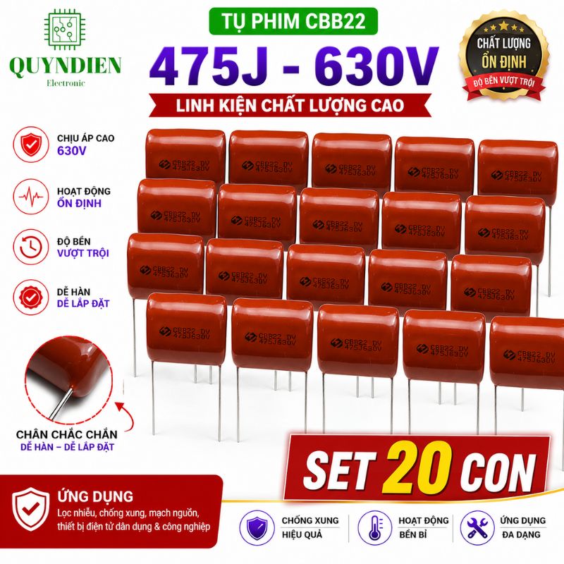 Tụ Kẹo Nâu Đỏ CBB22 475J 630V