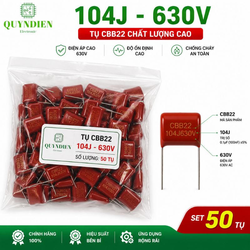 Tụ Kẹo Nâu Đỏ CBB21 104J 630V