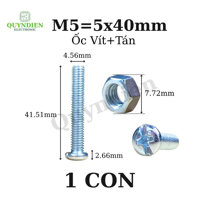 Ốc vít kèm tán M5x40mm túi 100 con