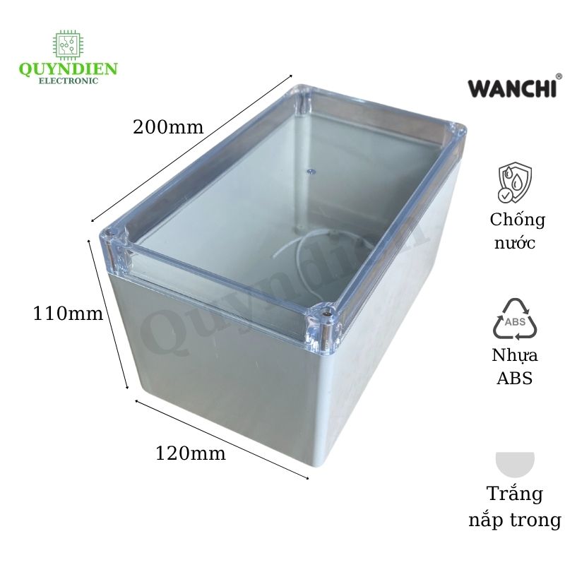 Hộp Nhựa ABS chống nước WANCHI Cao 200x120x110mm Trắng Nắp Đục