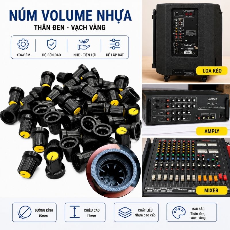 Núm Vặn Volume Nhựa Màu Vàng Trục Hoa Mai