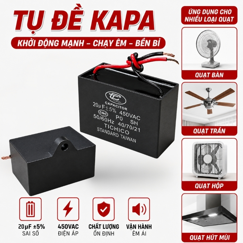Tụ Đề Kapa Vuông Tinh Chi 20uF 450VAC
