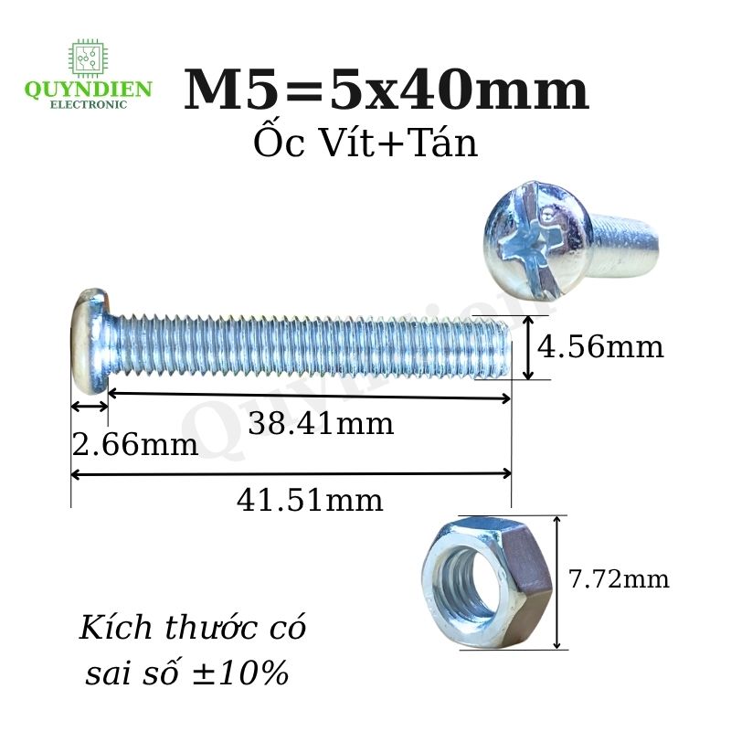 Ốc vít kèm tán M5x40mm túi 100 con