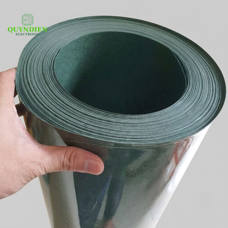 Giấy Cách Điện Xanh 1 Mặt Bóng 1 Mặt Xù Khổ 1 Mét Dày 0.2mm