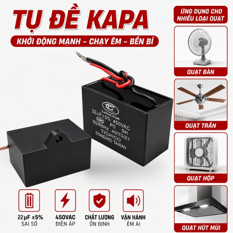 Tụ Đề Kapa Vuông Tinh Chi 22uF 450VAC