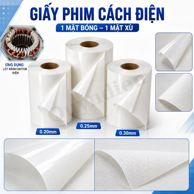 Giấy Phim Cách Điện 1 Mặt Bóng 1 Mặt Xù Dày 0.3mm