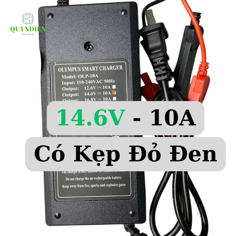 Bộ Sạc Pin Sắt Olympus 4S 14.6V-10A Kẹp Đỏ Đen