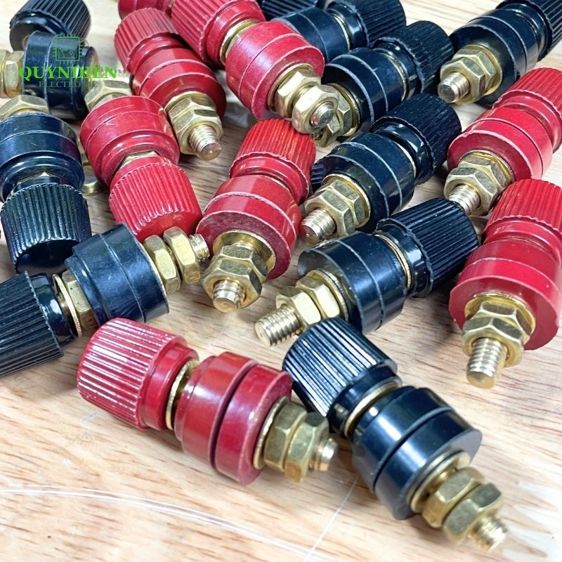 Cặp Jack loa JS333 M6 Cọc Đồng NẮP NHỰA Đỏ Đen trục 6mm