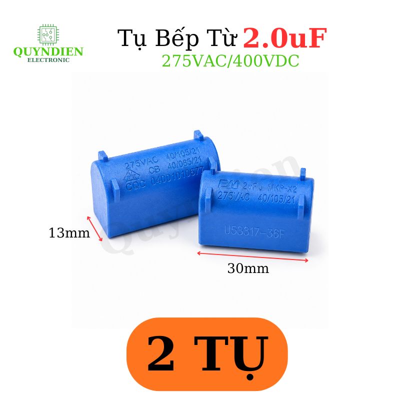 Tụ Bếp Từ 2uF 275VAC/400VDC Màu Xanh Đứng