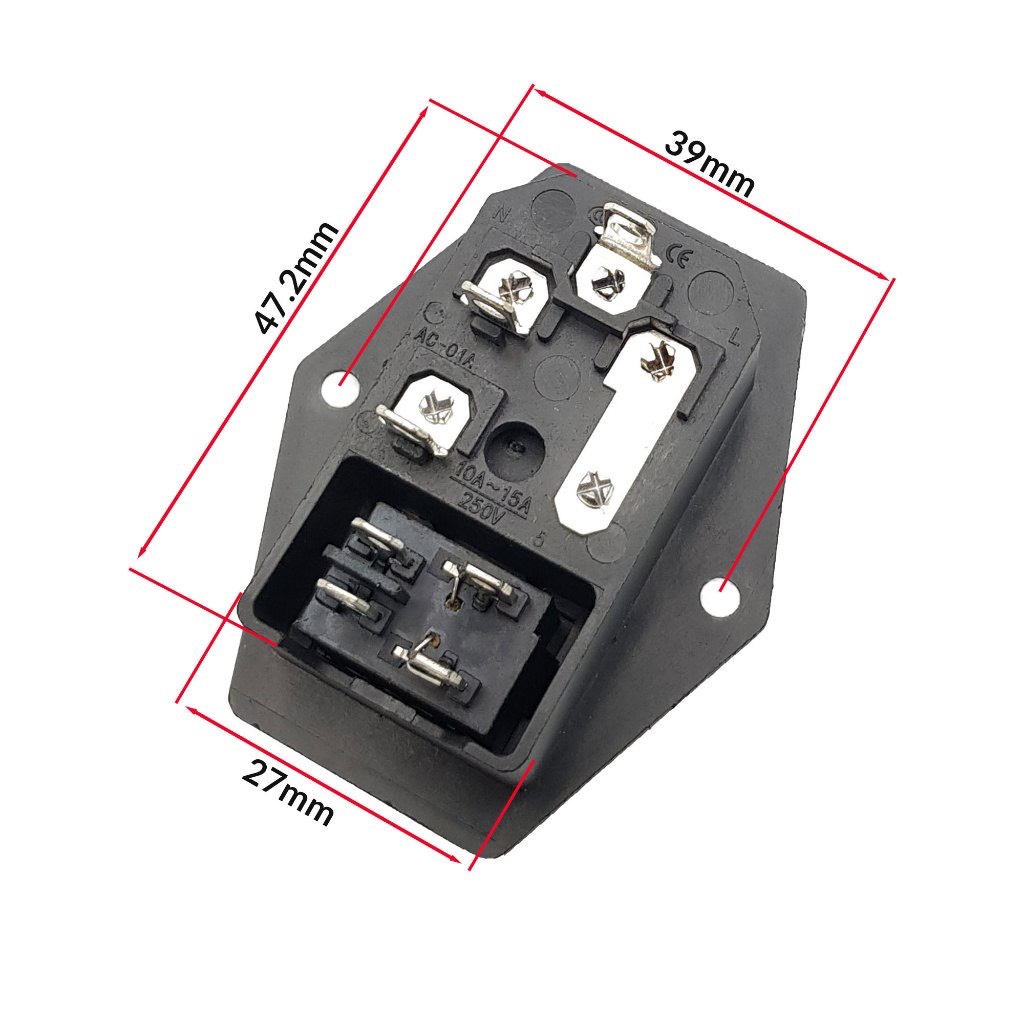 Ổ cắm nguồn AC-01A 250V-10A tích hợp công tắc có tặng kèm 1 cầu chì