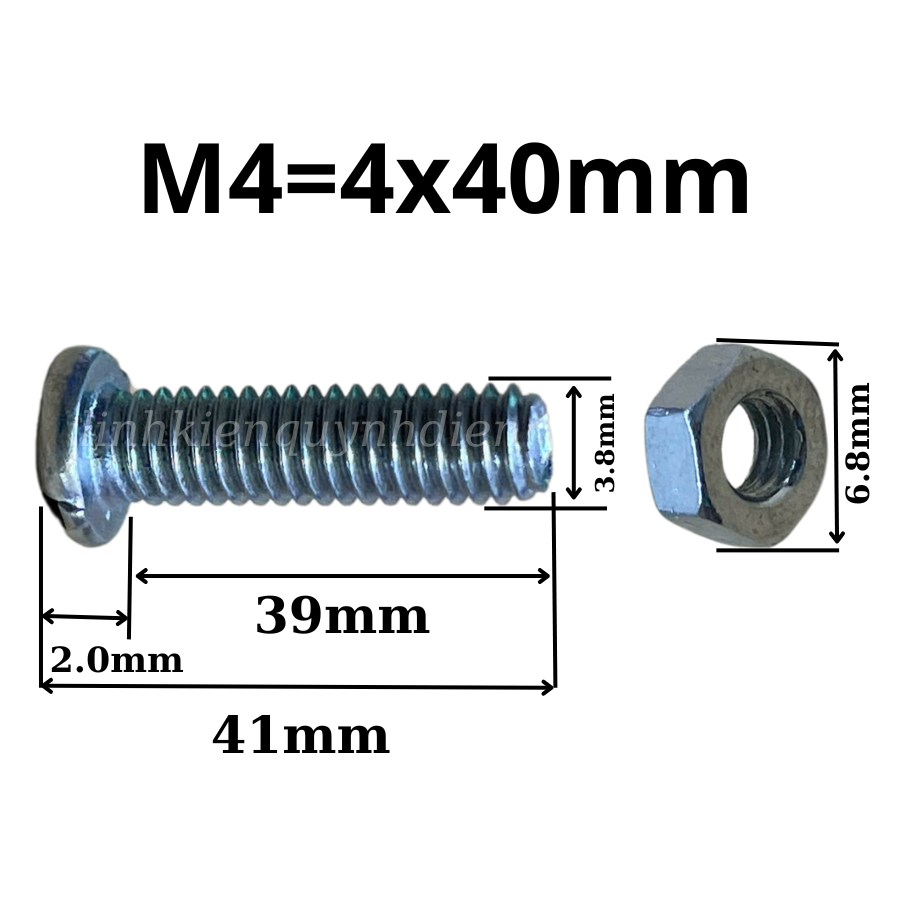 Ốc vít M4 dài 40 mm có kèm tán túi 100 con