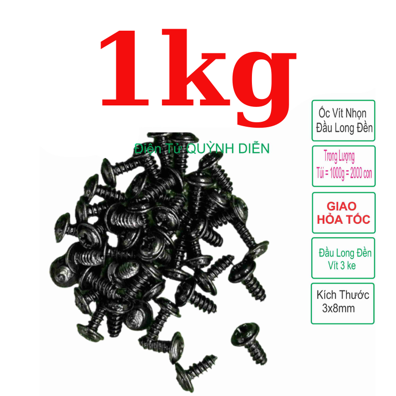 Ốc vít 3mm dài 8mm ĐEN (túi 1Kg =1000 gam)