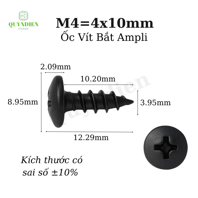 Ốc vít nhọn M4x10mm đầu tròn dài 10mm - 1.000 Con