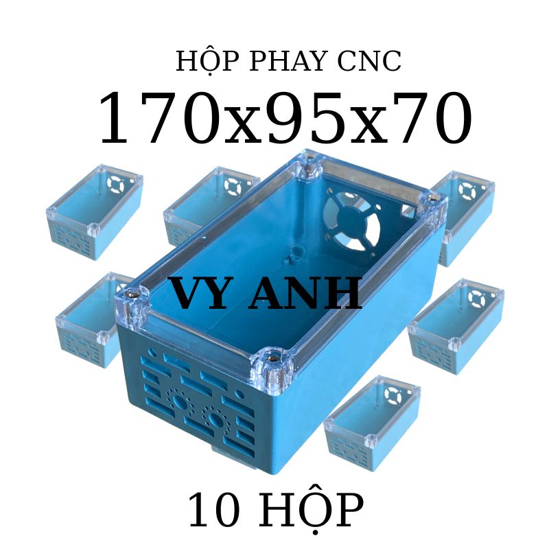 Hộp nhựa Phay sẵn VY ANH 170x95x70mm Xanh nắp Trong