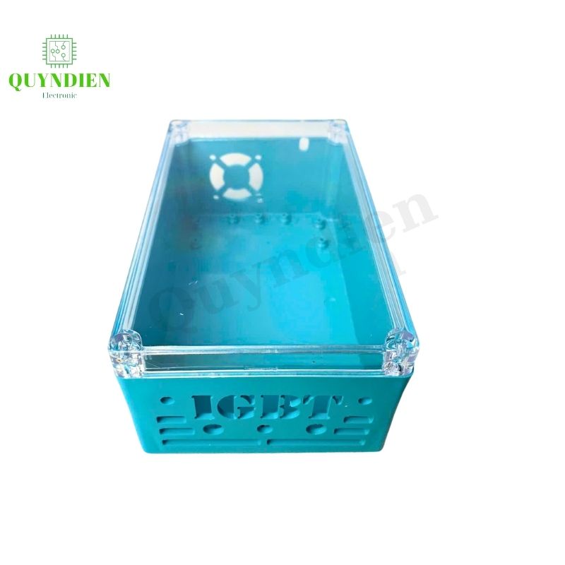 Hộp nhựa Khoan Sẵn IGBT 200x120x80mm Xanh nắp Trong quạt Bên