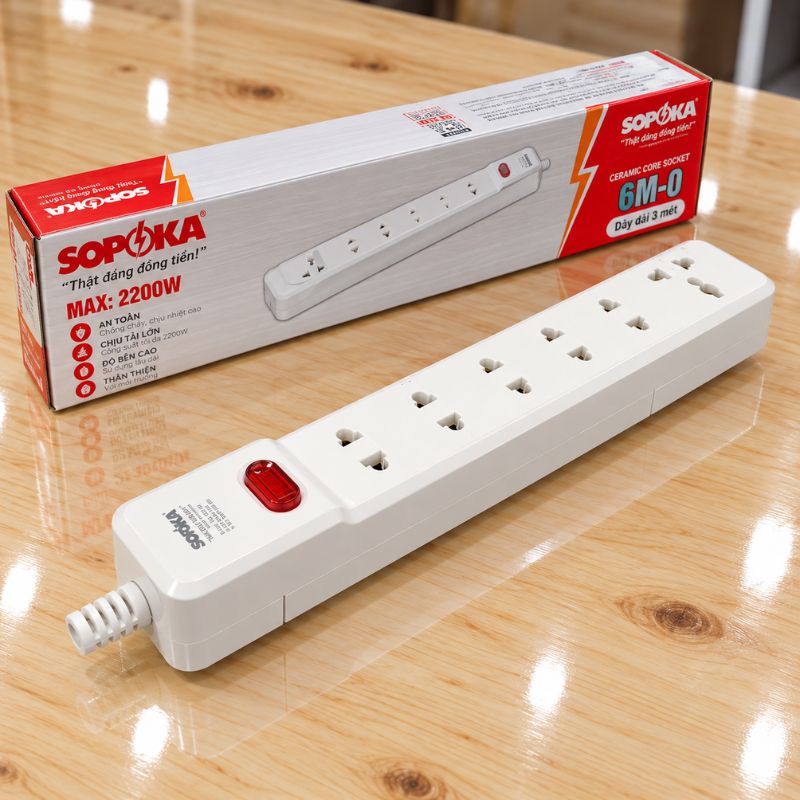 Ổ cắm lõi sứ chống cháy Con tắc 6 cửa 2200W