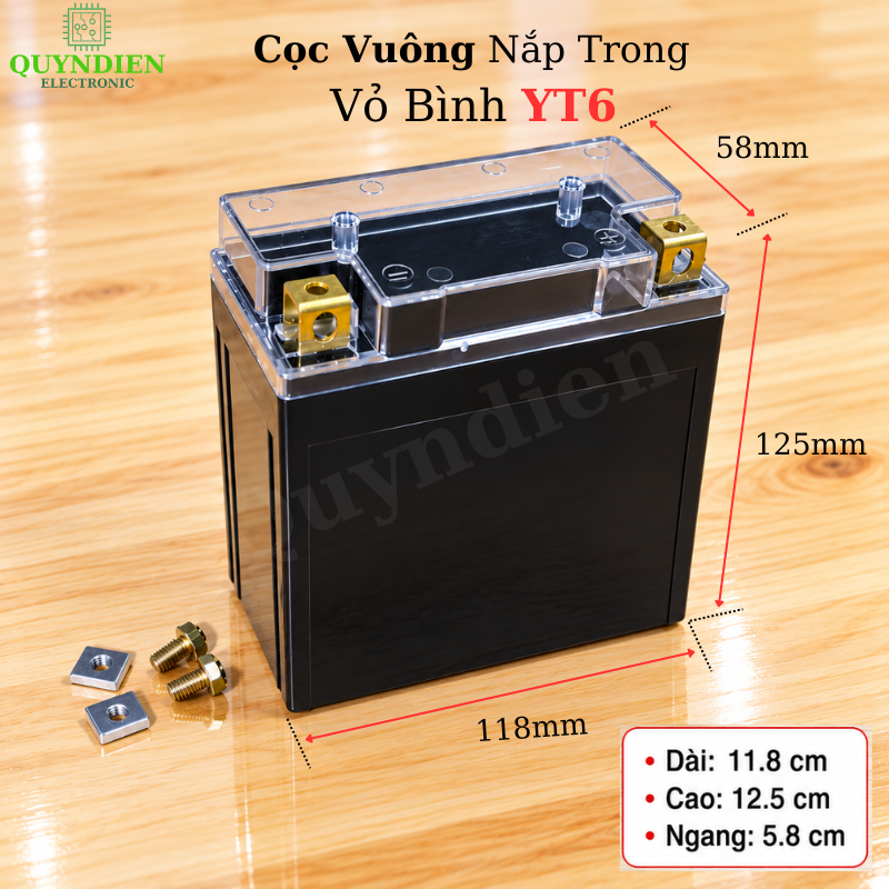 Vỏ Bình Xe Máy YT6 Cọc Vuông Nắp Trong
