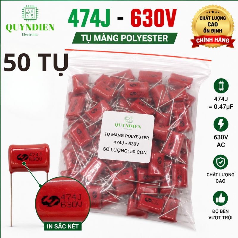 Tụ Kẹo Nâu Đỏ CBB22 474J 630V